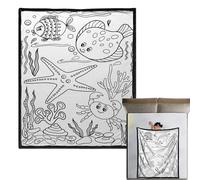 Bkljkf Couverture à colorier, Motif créatures Marines DIY - 150 x 127 cm - Motif Animaux Marins - Lavable - pour et Femmes - Canapé lit Voyage Automne Maison Hiver Avion Chaise Salon