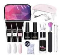 Bkljkf Kit de gel d'extension d'ongles - 3 couleurs - Avec solution à et lampes à ongles - Kit de manucure pour salon - Avec fichier et clip