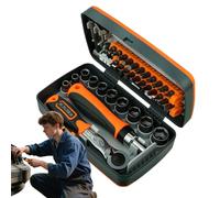 Bkljkf Kit de Tournevis à Cliquet,Coffret 38 en 1 de Douilles Magnétiques | Adaptateur Aimanté Anti-Dérapant 22 10 Douilles Barre Extension à Usage Polyvalent