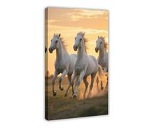 BKNSLJH Poster sur toile avec chevaux blancs au galop sous un soleil doré (8) - Décoration murale - 20 x 30 cm