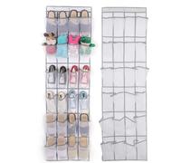 Bkrdty Organiseur de Chaussures à Suspendre 24 poches Range-chaussures à Suspendre sur la Porte Engrener Visible Pliable avec 4 Crochets pour Chaussures Chaussettes Jouets Beauté Accessoires