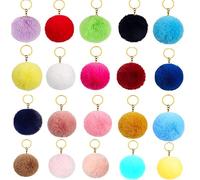 Bkrdty Pompon Porte Clé 20 pièces Moelleuse Porte Clés de Pompon Doux Porte-Clés de Pompons en Fausse Fourrure pour Filles Femmes Chapeaux Chaussures Sacs Accessoires
