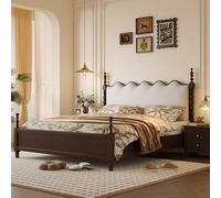 BKSAYAETou Lit Double Coffre en Bois Massif et Tissu, Style rétro français médiéval, Structure en Caisson Stable et Durable, Convient pour Une Chambre à Coucher (Matelas Non Inclus).