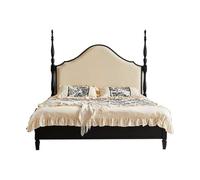 BKSAYAETou Lit Double en Bois Massif et Tissu, Style rétro français médiéval, Stable et Durable, idéal pour la Chambre à Coucher (Matelas Non Inclus).