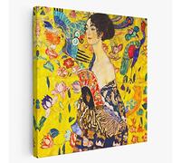 BKstuff Cadre Peinture oeuvre d'art, Reproduction sur toile entoilée Oeuvres de Gustav Klimt (Dame avec ventilateur, Gustav Klimt, 50x50cm)