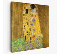 BKstuff Cadre Peinture oeuvre d'art, Reproduction sur toile entoilée Oeuvres de Gustav Klimt (Le Baiser, Gustav Klimt, 30x30cm)
