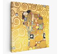 BKstuff Cadre Peinture oeuvre d'art, Reproduction sur toile entoilée Oeuvres de Gustav Klimt (Le câlin, Gustav Klimt, 75x75cm)
