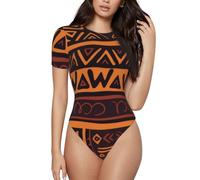 BKTRAVERPT Body à manches courtes pour femme en tissu de boue africain à manches courtes - Doux et confortable - Col rond - Coupe ajustée, 3D., XXL
