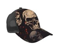 BKTRAVERPT Casquette de baseball élégante avec motif tête de mort cool et dos en maille, chapeau de sport réglable pour homme et femme, chapeau de soleil en maille respirante