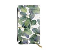 BKTRAVERPT Long portefeuille élégant en cuir avec fermeture éclair, motif imprimé 3D pour homme et femme, motif feuilles d'eucalyptus vertes, Motif imprimé 3D, Taille unique, Décontracté