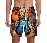 BKTRAVERPT Music Guitar Short de bain pour homme à séchage rapide avec doublure de compression et poches, blanc, M