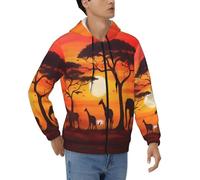 BKTRAVERPT Sweat à capuche pour homme imprimé animal africain coucher de soleil - Fermeture éclair intégrale - Haut à capuche confortable à manches longues avec grande poche, 3D, 3XL