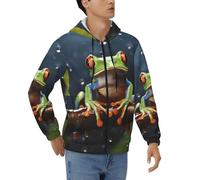 BKTRAVERPT Sweat à capuche pour homme imprimé grenouille d'arbre de la paix - Sweat à capuche zippé sur toute la longueur, manches longues, confortable avec grande poche, 3D, L