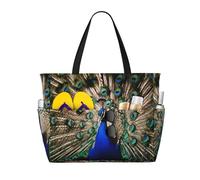 Bktraverpt The Peacock Grand sac fourre-tout de plage pour femme - Sac de piscine imperméable, sac à main pliable et tendance, sac de voyage pour les vacances et la salle de sport, Motifs de mode,