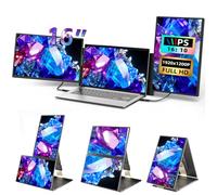 BKVOO - Extension d'écran d'ordinateur portable de 16 pouces, triple extension amovible pour écran d'ordinateur portable FHD 1920 x 1200p, IPS 235 °, moniteur portable supplémentaire, support