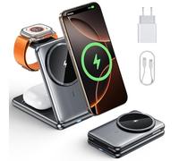 BKXCHA Chargeur Induction IPhone 3 en 1, Pliable Station de Charge Apple Rapide Wireless Charger avec Mag-Safe, 20W Adaptateur, Chargeur sans Fil pour IPhone 16/15/14/13/12/11/X, Apple Watch, AirPods