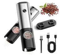 BKXCHA Ensemble de Moulin à Poivre Électrique, Moulin à Sel à Piles avec Base, Rechargeables par USB Salieres et Poivrieres Électrique avec Lumière LED, Mouture Réglable