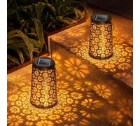 BKXCHA Lanterne Solaire Exterieur, 2 Pcs Lampe Solaire Exterieur Decorative de Jardin en Métal, Suspendue Imperméable Lumiere Solaire Exterieur pour Patio, Balcon, Jardin et Allée, Cadeau de Patio