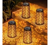 BKXCHA Lanterne Solaire Exterieur, 4 Pcs Lampe Solaire Exterieur Decorative de Jardin en Métal, Suspendue Imperméable Lumiere Solaire Exterieur pour Patio, Balcon, Jardin et Allée, Cadeau de Patio