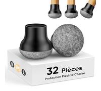 BKXCHA Protection Pied de Chaise Silicone, Protege Pieds de Chaise Noir 32pcs avec Feutre épaissi Tampon Chaise Ronde, Patins pour Chaises Réduire Les Rayures et Bruit, Embout Pied de Chaise 19-24mm