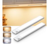 BKXCHA Reglette LED Cuisine Sous Meuble, Dimmable Lampe Detecteur De Mouvement Interieur, 3 Couleurs Éclairage Lampe Led Rechargeable Sans Fil Pour Chambre, Placard, Dressing, Escaliers (22cm, 2 set)