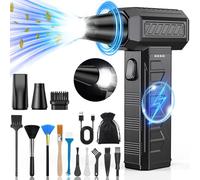 BKXCHA Souffleur Air Comprimé avec Lumière LED, 150000 TR/Min Souffleur avec Batterie 6000mAh, 3 Vitesses Mini Souffleur Sans fil Puissant avec Brosses de Nettoyage PC pour Voiture, Maison, Clavier