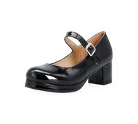 BKYWJTR6 Mariée Grande Taille Sweet Lolita Fille Rouge Noir Boucle Décoration Casual Mary Janes Chaussures Plateforme Femmes Style Gothique, Noir , 48 EU