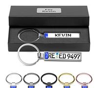Bl4ckPrint - Porte-clés de plaque d'immatriculation personnalisé - Avec coffret cadeau - Mini plaque d'immatriculation - Gravure personnalisée des deux côtés - Cadeau pour hommes fans de voiture