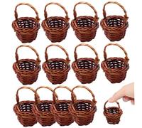 Blablablalu 12pcs Mini Panier avec Manche de Bricolage Simulation rotin Mini Panier tissé Paquets Miniatures de Maison poupée décorative pour Pique-Nique Candy à Oeuf Pâques Accessoires