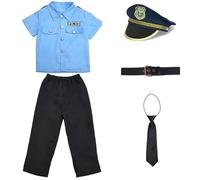 Blablablalu Costume de Police de 5pcs / Set, Costume Policier en Polyester Doux pour garçons, habitant des Enfants, Uniforme Flic pour Enfants avec Accessoires pour la fête Cosplay, M