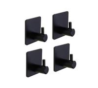 (Black) 4x/set Single Coat Hooks Wall Mounted Bath Door Hangers Sponges Robe Hook Self Adhesive Hooks for Kitchen Utensil Hook Silver