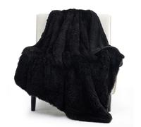 (Black,80*120cm/31.50*47.24in)Couverture en fausse fourrure surdimensionnée super douce couverture confortable luxe moelleux jet blanc