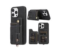 (Black)ABE Litchi Texture Card Bag PU Case For iPhone 15