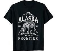 Black-Alaska T Shirt The Last Frontier Bear Home Men Gifts 100% Cotton Black XXL