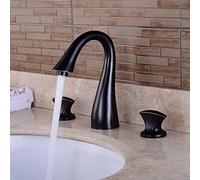 Black Ancient Noodle Pot Three-Hole Platform Down-Basin Double-Open Cold and Hot Water Mixer Bathroom Flume Faucet Three-Piece Set Single-Connected,Wire Drawing
