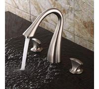 Black Ancient Noodle Pot Three-Hole Platform Down-Basin Double-Open Cold and Hot Water Mixer Bathroom Flume Faucet Three-Piece Set Single-Connected,Wire Drawing