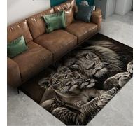 Black and 90x150cm White Photography Art Tapis Wildlife Theme Thin Lavable carpette Resistant aux Taches antiderapant Backing Descente de lit for Salon Chambre Lion Cubs Motif Home Decor