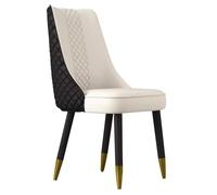 Black and Beige Microfiber Leather Dining Chair with Padded Sides Wooden Legs Stylish Backrest for Living Room Bedroom Restaurant Modern Home Furniture