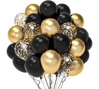 Black And Gold Birthday Balloons, 52 Pieces 12 Inchballoon Black Gold Balloon, Transparent Helium Balloon With Gold Confetti For Deco Boy Man Birthday, Wedding Party, New Year Decoration 2026
