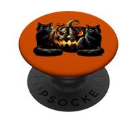 Black and Orange Halloween Cat Gothic Pumpkin for Goth Mom PopSockets PopGrip Adhésif