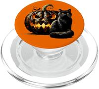 Black and Orange Halloween Cat Mom Graphic Creepy Pumpkin PopSockets PopGrip pour MagSafe