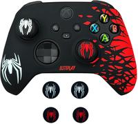 Black And Red Spider Anti-Slip Silicone Cover Skin For Xbox Controller,Soft Rubber Case For Xbox Series X,Series S And Xbox One Wireless Controller With 2 Sets Thumb Grips