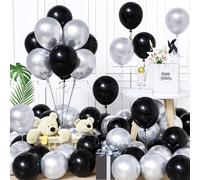 Black And Silver Balloons, 60 Pieces 12 Inches Balloon Matte Black Metal Silver Men Women Baby Shower Birthday Wedding Proposal Valentine Bridal Shower Graduation Promo Decorations