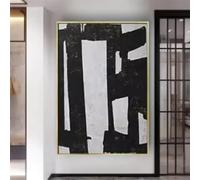 Black and White Abstract Oil Painting with Textured Lines Modern Large Wall Art Canvas for Living Room Decor 20x30cm Frameless