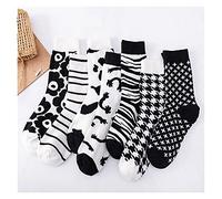Black and White All-Match Cotton Tube Women's Cow Pattern Socks Girl Socks (Color : A Size : 35-42)