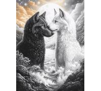 Black And White Art Yin-Yang de loups 1000 Pièces Puzzle Expert Confirmé En Carton Épais Sans Déformation Animal sauvage et animal de compagnie Très Difficile Motif Complexe Cadeau Fête Des Pères Prem