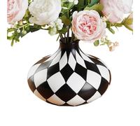 Black and White Checkered Vase - Resin Flat Round Flower Pot