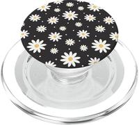 Black And White Flower Design Daisy Floral Pattern PopSockets PopGrip pour MagSafe