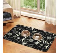 Black and White Flowers,Waterproof Pet Feeding Mat,PU Leather Placemats for Cat Dog Water Bowl,Food Mats,30x45cm
