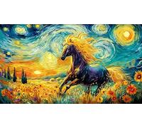 Black-and-White-Horses-Galloping-Through-Fire 1000 pièces Puzzle pour Adultes et Enfants de 12 Ans et Plus Papier recyclé Jeu Familial Amusant & Stimulant pour décoration Murale 38x26/1000 pièces